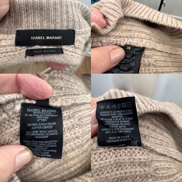 Isabel Marant Palma Sweater Beige Cashmere Wool Open Back Boho Preppy Size 6 - Picture 8 of 13